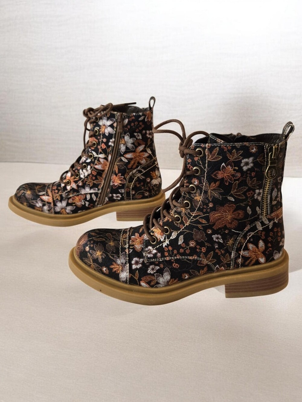 JJ Floral Lace Up Combat Boots Size 38 - 7.5 - Picture 4 of 9